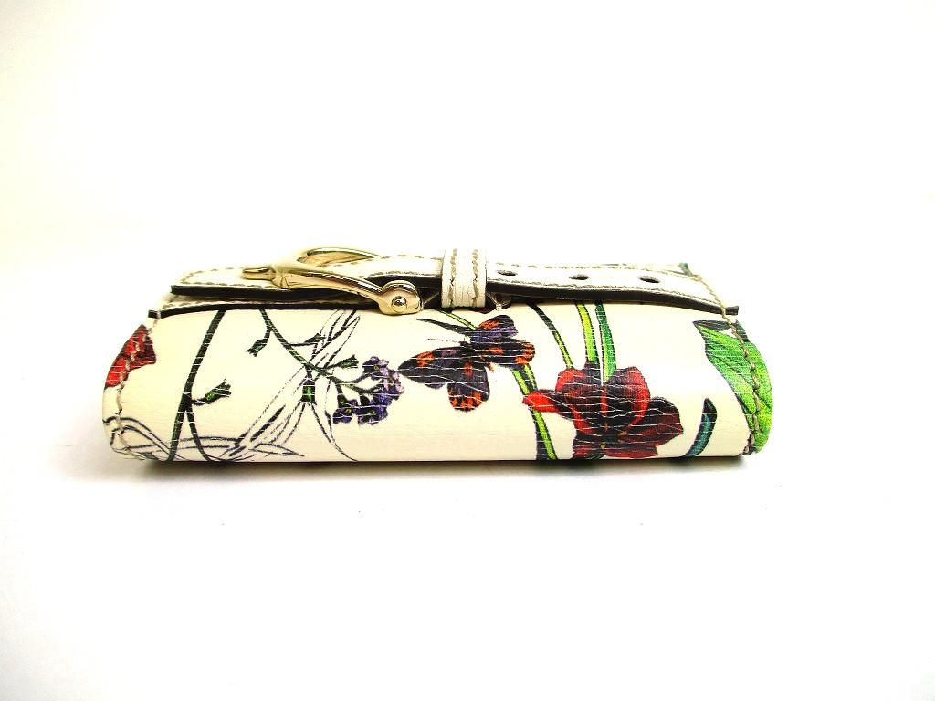 Authentic GUCCI Flower Motif White Purple Leather 6 Pics Key Chain #b106  Open box