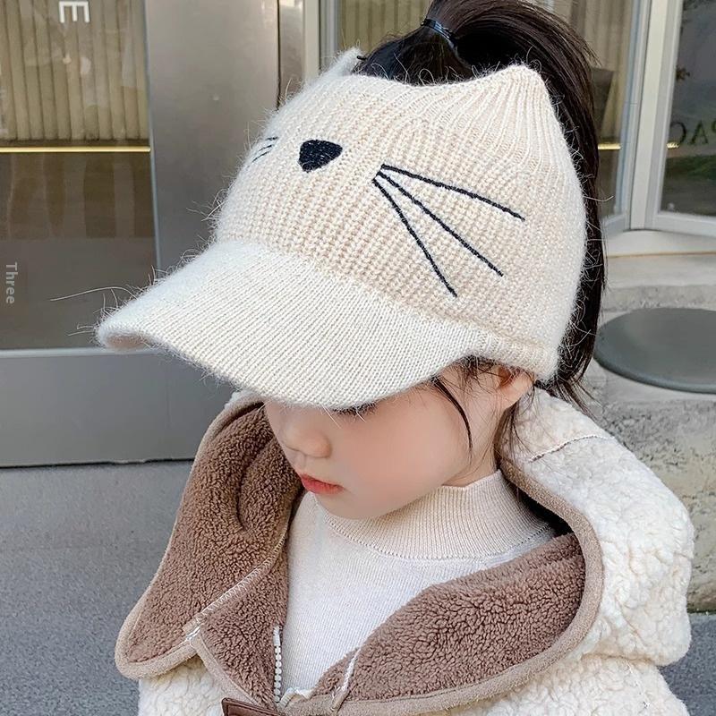 Empty Top Ear Protection Woolen Hat Baby Girl Bow Knitted Duckbill Hats 3-10Year Kids Winter Warm Earmuffs Cap Children Beanies