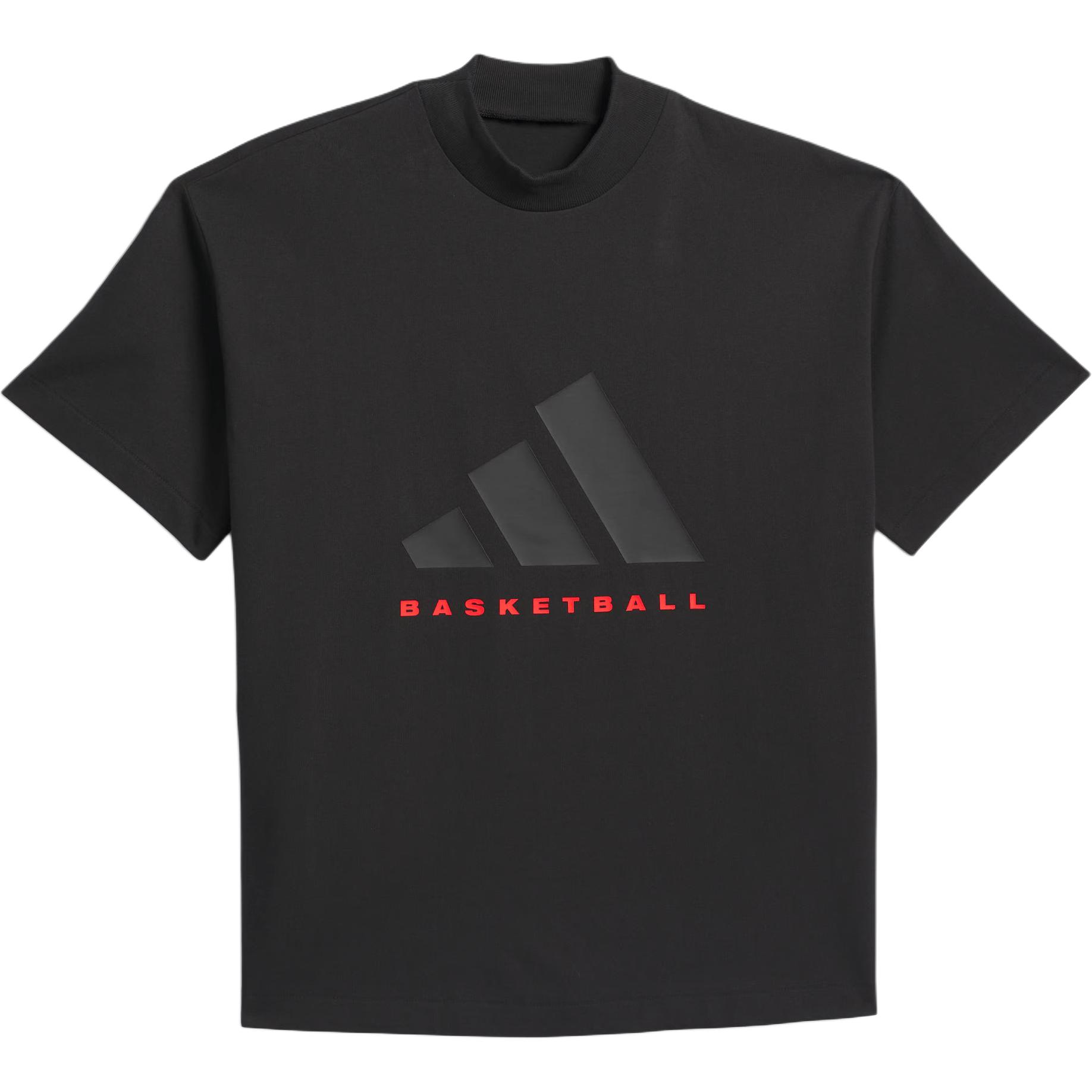 adidas Basketball Mock Neck T-Shirt Black/Red Unisex IW5644 XXS