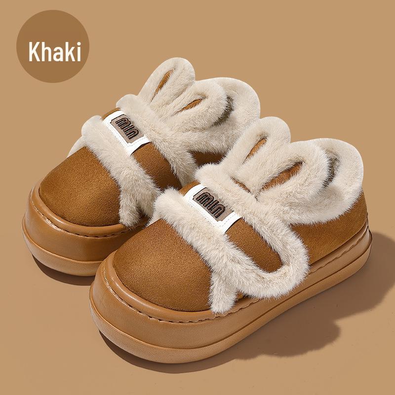 

Женские плюшевые хлопковые тапочки на толстой подошве - с закрытой пяткой, теплые зимние комнатные нескользящие туфли на липучке. 36-37 (fits 35-36, inner length 22.5cm) хаки