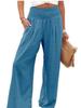High Waisted Wide Leg Pants with Elastic Waistband, Light Beige Loose Fit Trousers for Women