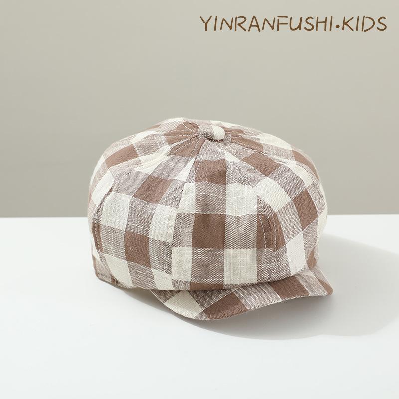 New Children's Plaid Front Hat Spring and Autumn Retro Baseball Cap Painter Hat Baby British Breathable Outdoor Beret