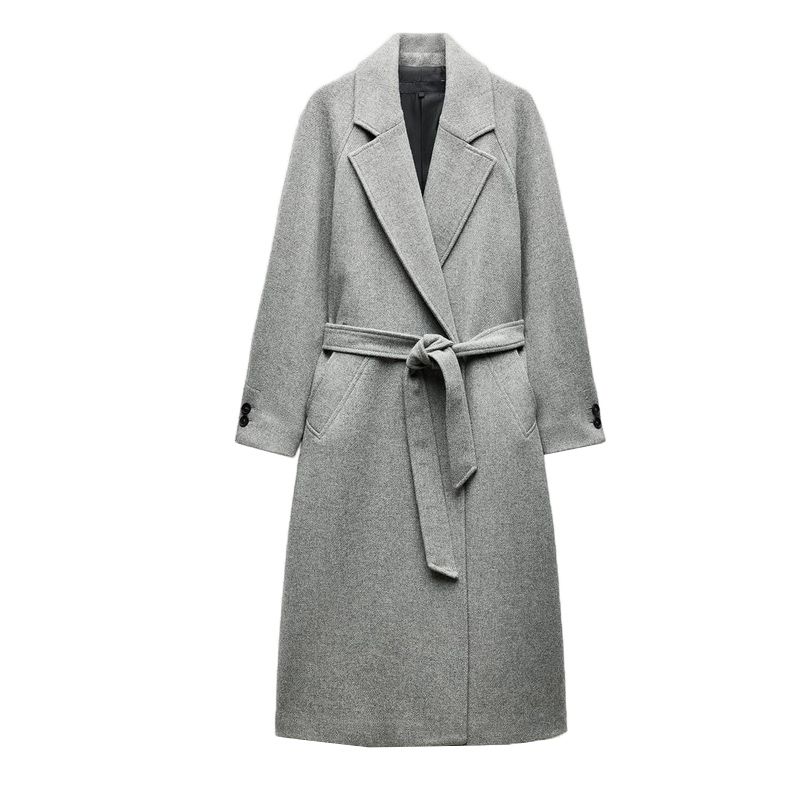 Fall and Winter New Product with Belt Casual Warm All-Matching Wool Blend Long Overcoat Outerwear 9174284