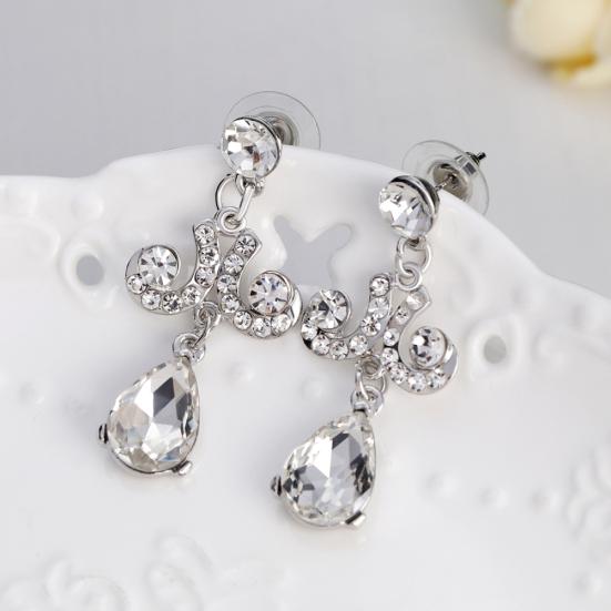 Lady Fashion Rhinestone Pendant Earrings Necklace Luxury Bridal Jewelry Set