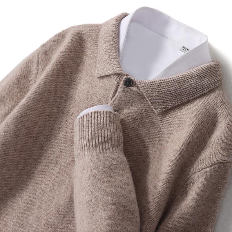 Men's 100% Pure Wool Polo Neck Sweater - Business Casual Autumn/Winter Knitwear