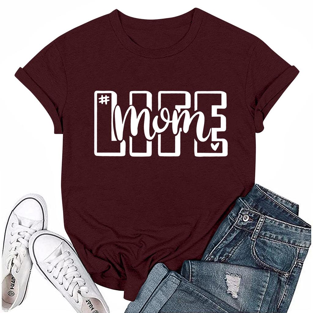 Women Casual Daily Round Neck Printed Short Sleeved T-shirt Letter Top