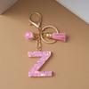 Pink Pompom Letter Keychain English Alphabet Keyring Glitter Gradient Resin Car Mirror Accessory Women Handbag Charms