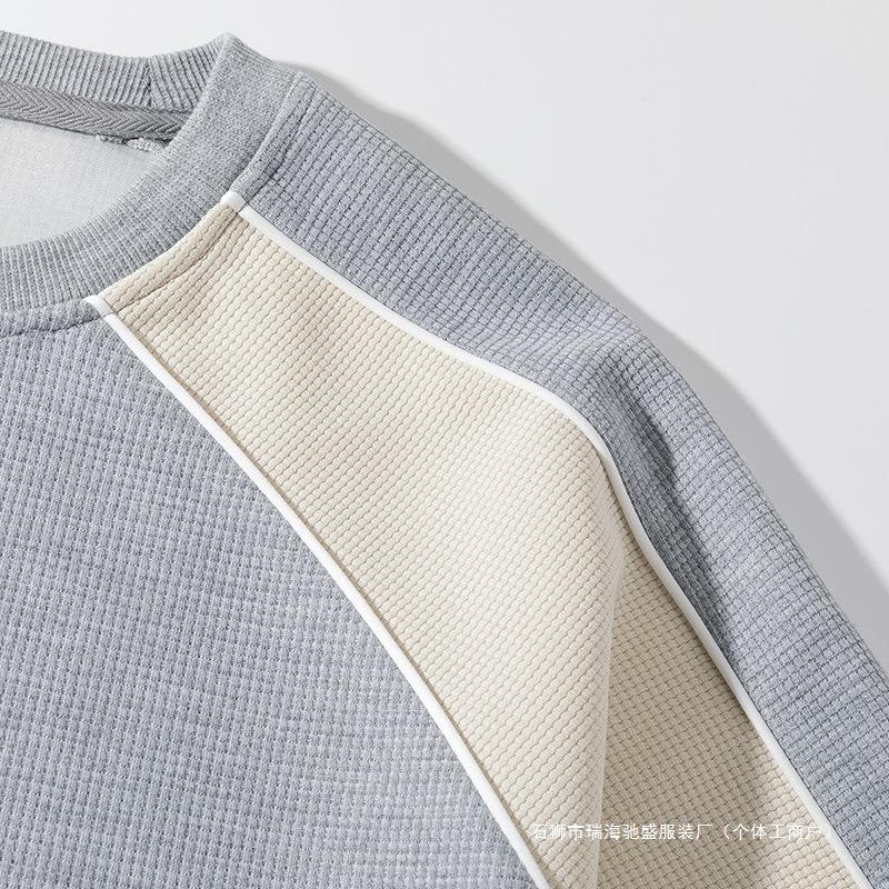 Herren Sweatshirt mit Farbblock und Raglanärmeln - Waffelstrick Pullover mit Rundhalsausschnitt und Kontrast-Paspelierung