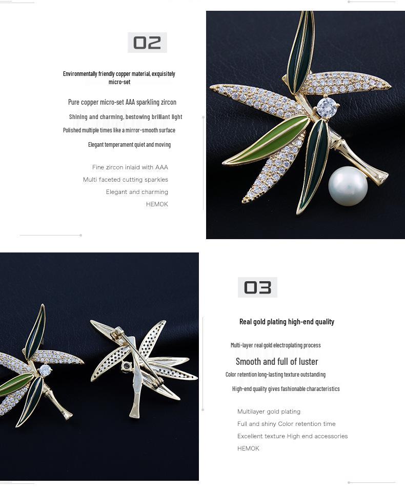 Elegant Chinese Freshwater Pearl & Bamboo Brooch with Zircon Accents - Women's Luxury Suit Accessory