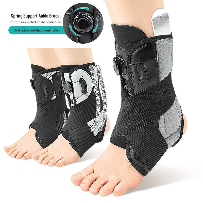 Adjustable Anti-Twist Ankle Support with Heel Protector and Spring Compression