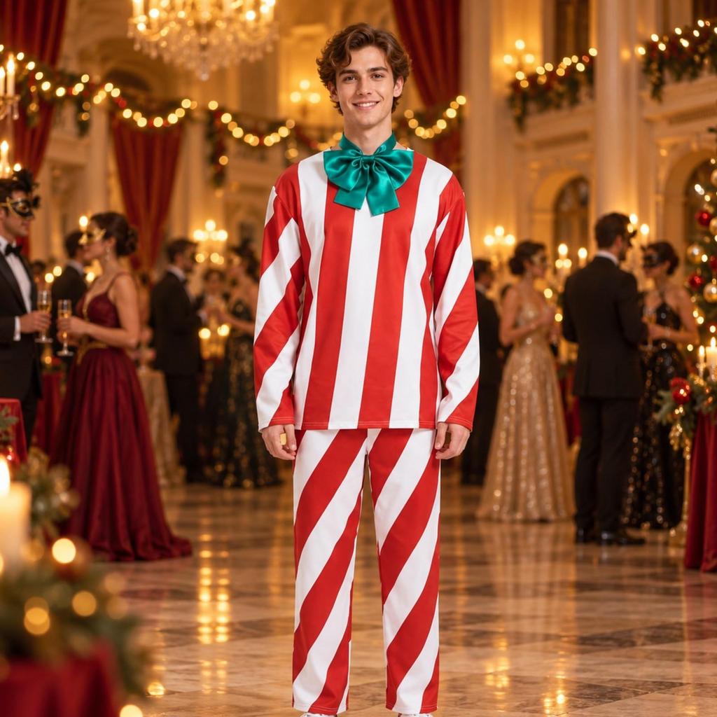 Christmas-Themed Adult Costume Two-Piece Striped Holiday Long-Sleeved