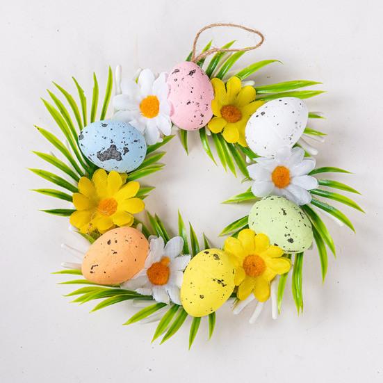 Easter Egg Wreath Colorful Spring Door Decor with Faux Flowers Lightweight Foam Holiday Hanging Decoration