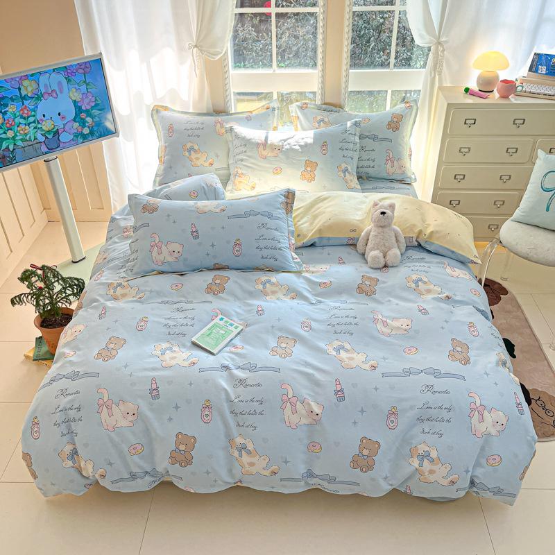 100% Cotton Bed Four-piece Set Skin-friendly Breathable Quilt Cover Bed Sheet Pillowcase Set Pastoral Small Flower