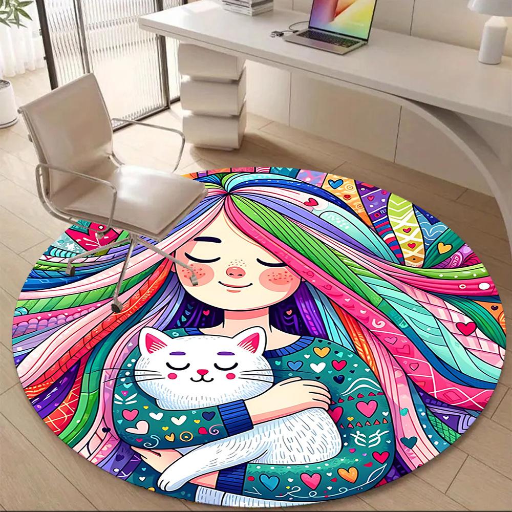 

1PC Whimsical Colorful Office Round Area Rug, Indoor Mat Suitable ForOffice, Under Office Chairs Bedroom Living Room Home Decor, Room Deco g040 80cm by 80cm