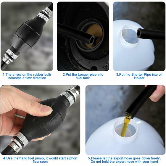 BARTOO Fuel Line Assembly,3/8in Nylon Braided Marine Fuel Hose Line Assembly with Primer Bulb for Marine Outboard Boat Motor RVs Tractors and