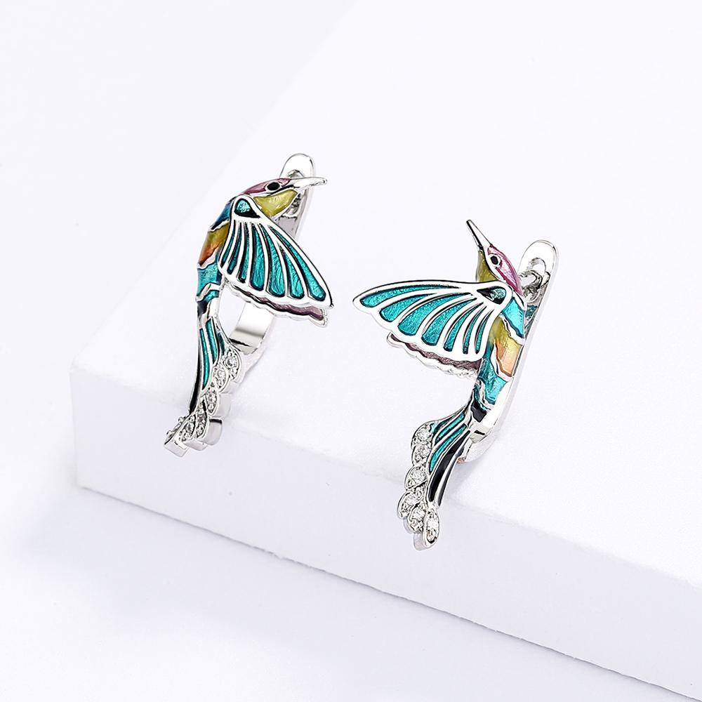 Fashion Creative Hummingbird Women's Earrings Color Epoxy Jewelry Birds Earrings For Ladies Wedding Handmade Enamel Gift