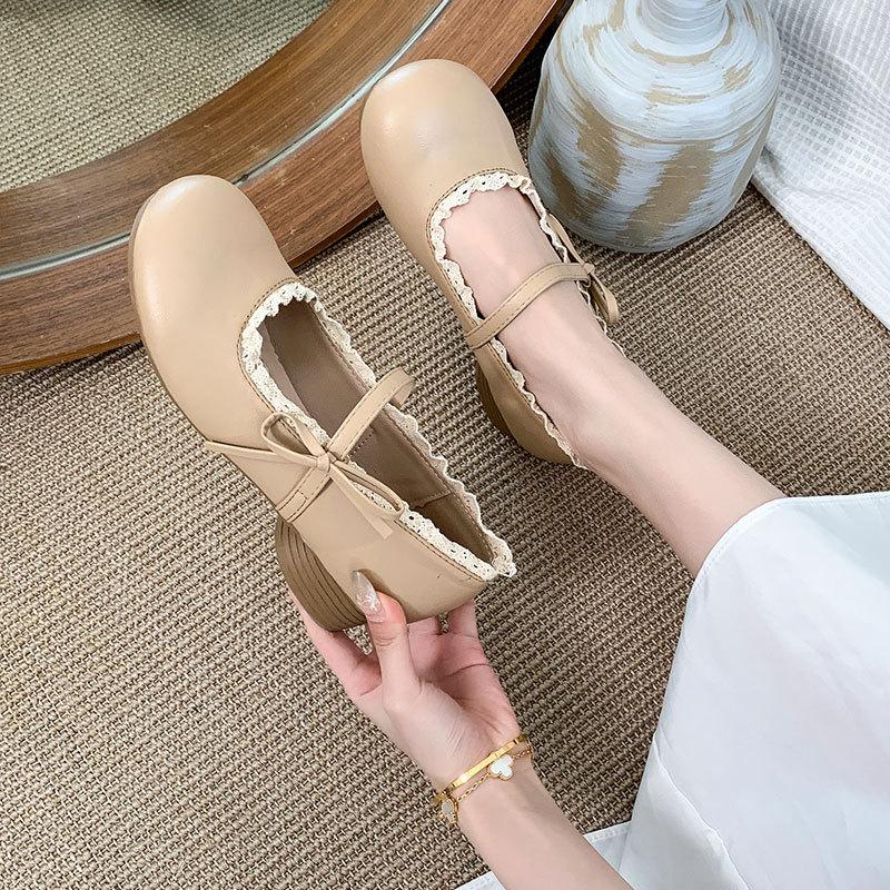 White French Small Fragrant Wind Light Mouth Thick Heel Single Shoes  New Spring Versatile Round Head Retro Mary Jane Shoes