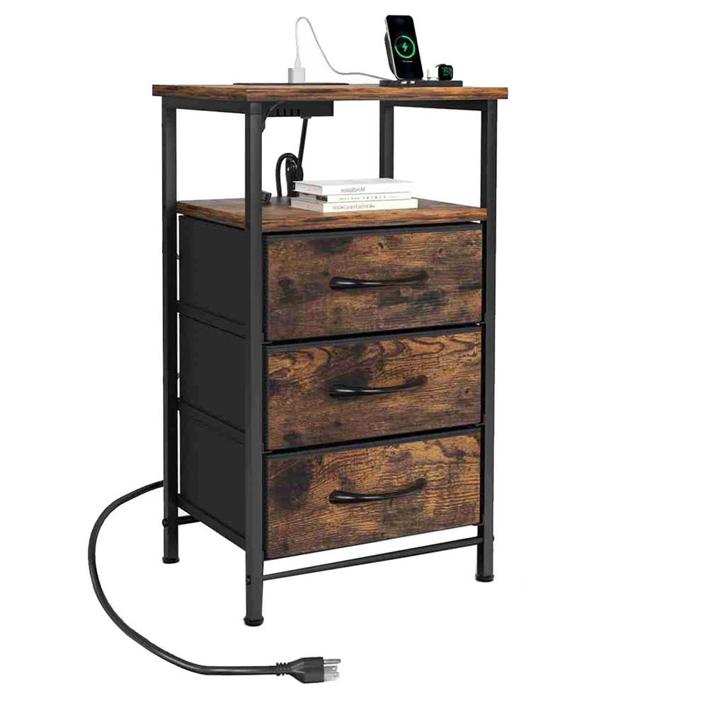 Bedside Table Brown Color Multifunctional Iron and Triamine Plate Nightstand Side Table for Living Room Bedroom