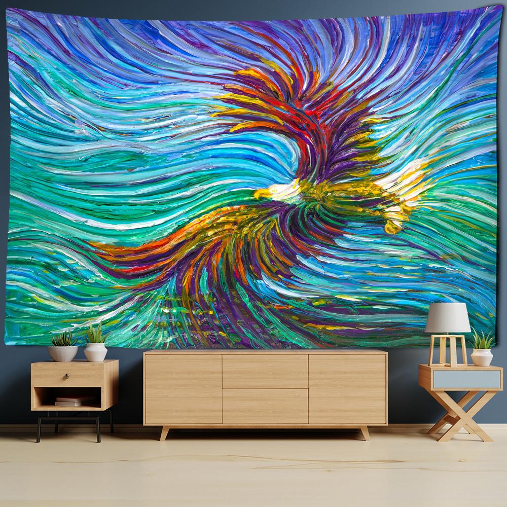 Owl Oil Painting Tapestry Wall Hanging Psychedelic Witchcraft Hippie Tapitz Animal Home Dormitory Living Room Art Decor