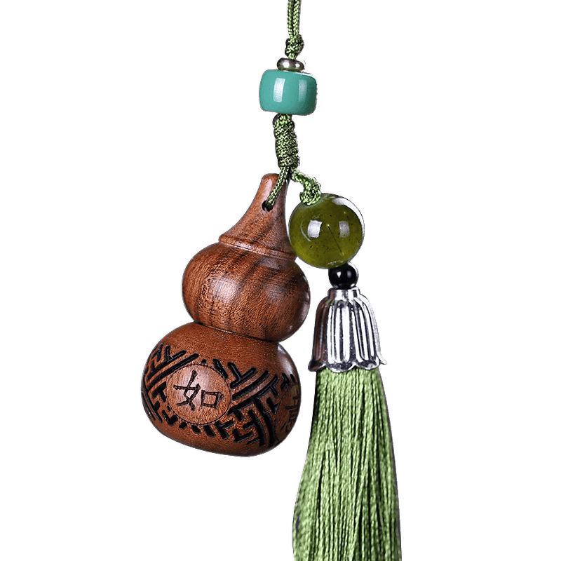Pear Blossom Carved Gourd Pendant: Wood Ornament & Diffuser Keychain