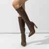 Autumn Winter Soft Leather Square High Heels Women Knee-High Boots Punk Style Pointed Toe Wedding Party Shoes