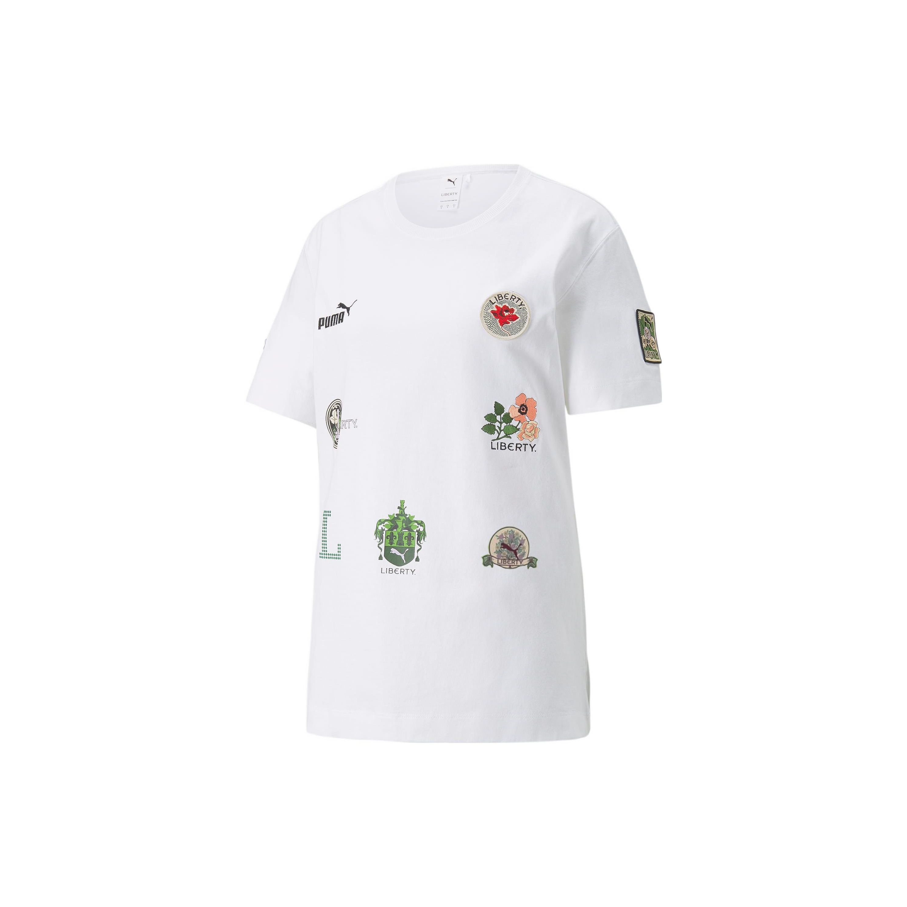 Puma X Liberty Collaboration Pattern Printed Round Neck Short Sleeve T-Shirt Women Tops White 534049-02 XS