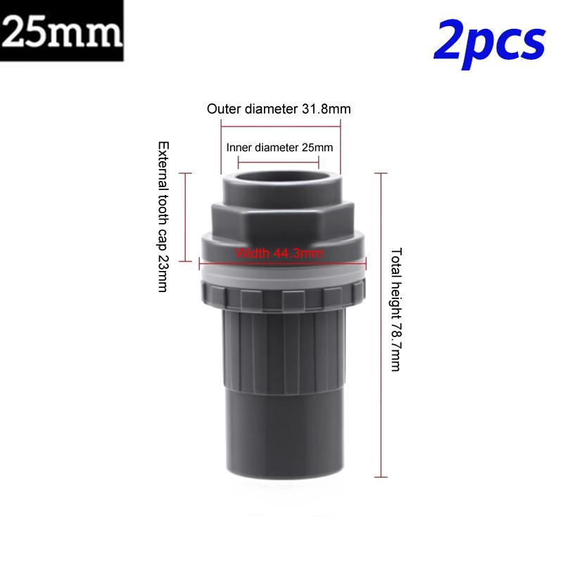 2pcs PVC Connectors 20/25/32mm for Fish Tank Drainage and Garden Pipe, Aquarium Outlet Connector