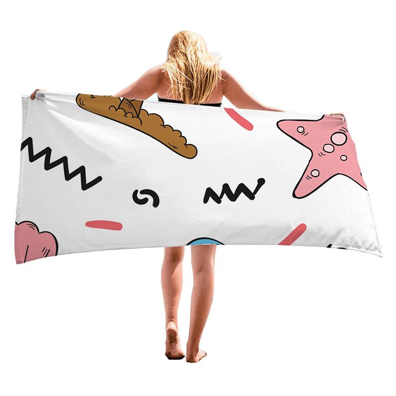 

Simple cartoon pattern digital-printed polyester Superfine fiber double-sided fleece Beach vacation bath towel, beach towel W40*H60(CM)