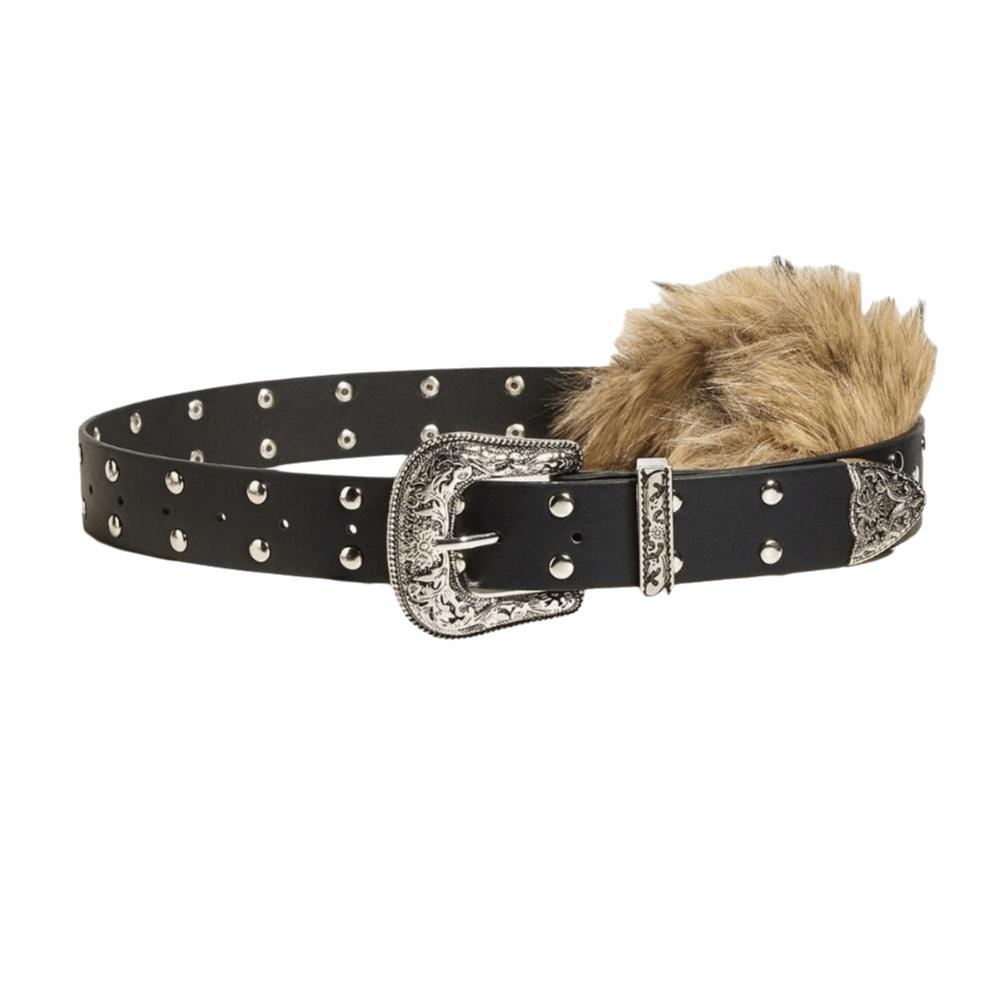 Wide Punk Style Belt Rivet Y2K Waistband Vintage Leather Fur Belt Pants Accessories