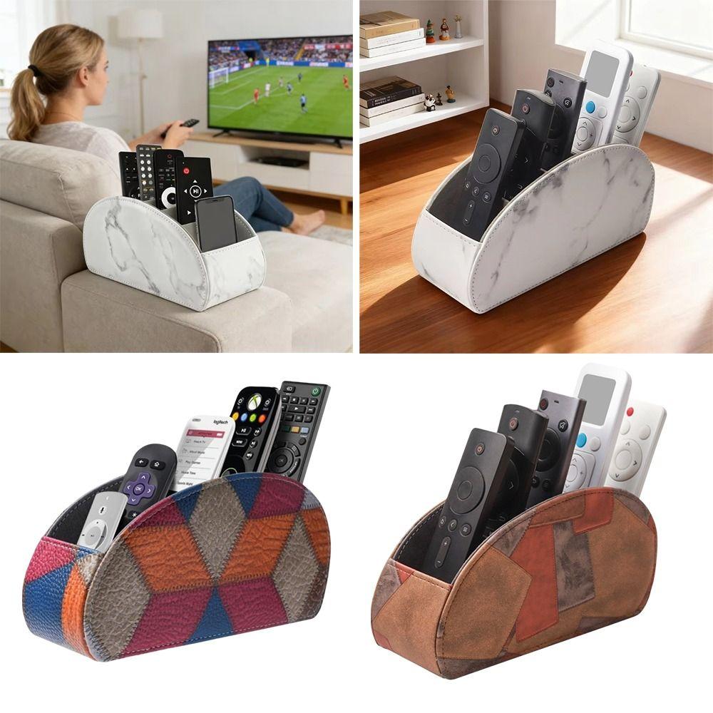PU Leather Remote Control Holder Modern Universal Desktop Storage Box Cable Management Multi-Device Remote Control Organizer