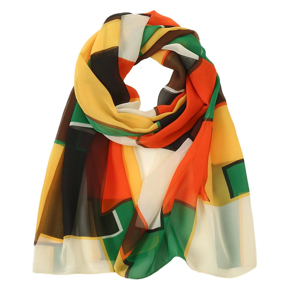 Silk Scarf Chiffon Hijabs For Women Elegant Woman Shawls Wraps Geometric Print Beach Stole Scarves Foulard Femme Hijab 150*50Cm