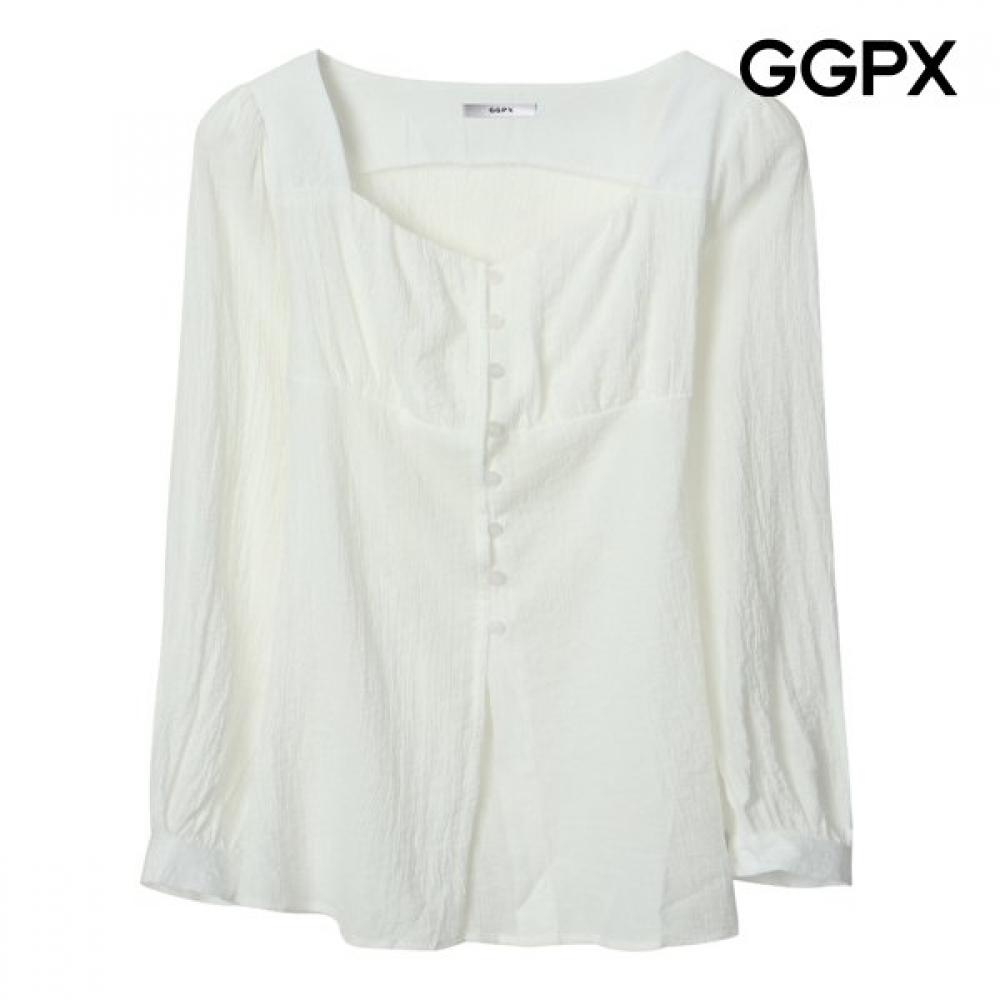 Ggpx Square Neck Sheer Blouse With Slit Gq2sh004b Ivory/F
