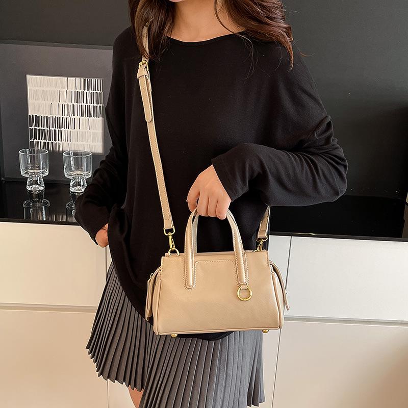 Retro Korean-Style Solid Color Boston Handbag - Women's Single Shoulder Crossbody Bag