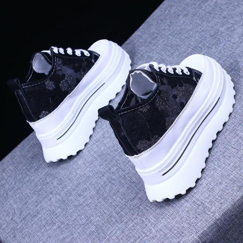 Fashion Women's Vulcanize Shoes Autumn White Chunky Sneakers for Woman 8cm Hidden Heel Shoes 2024 High Heels Female Platform Sneakers
