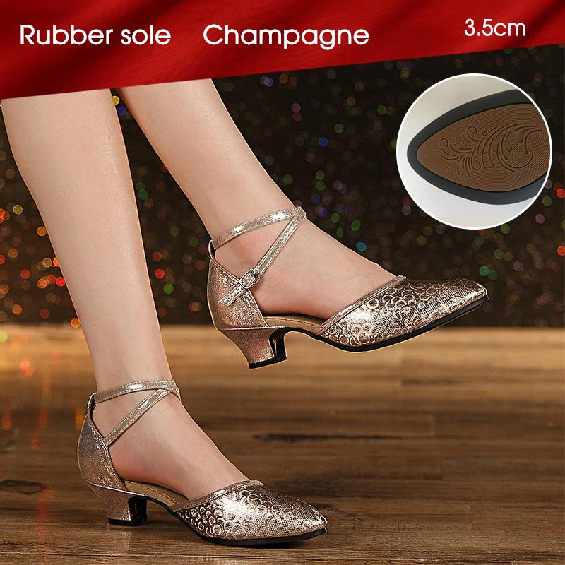 Close Toe Women's Latin Dance Shoes Low Heel 3.5cm Tango Waltz Mambo Rumba Samba Shoes Soft Sole