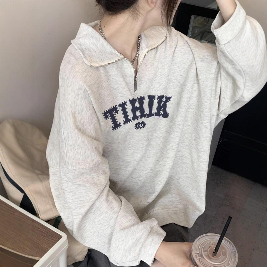 

Milky Women s Oversize Half-Zip Polo Collar Sweatshirt - Early Spring Trend M [Recommended under 100 lbs]