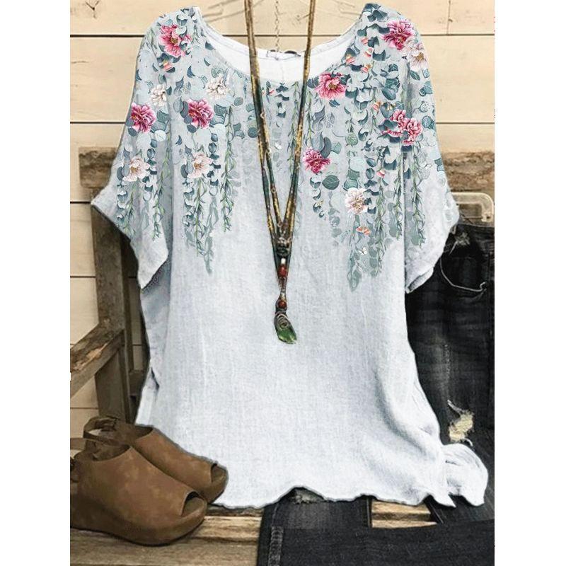Printed round Neck Neck Casual Loose Top Print round Neck Top Women