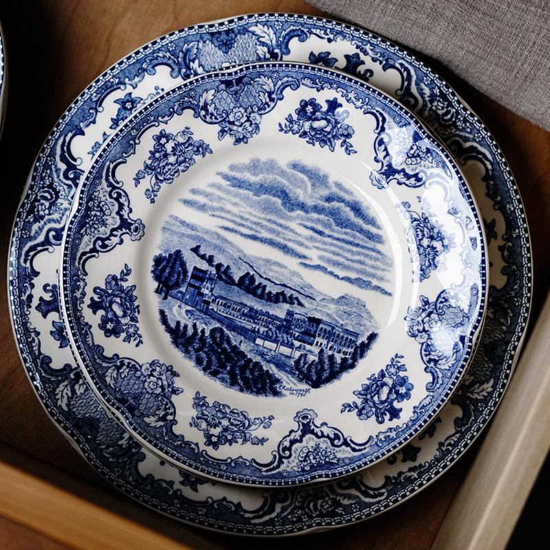 European Ceramic Plate Dining Room Desktop Western Steak Dish Retro Lace Pattern Fruit Salad Plates Home Kitchen Tableware