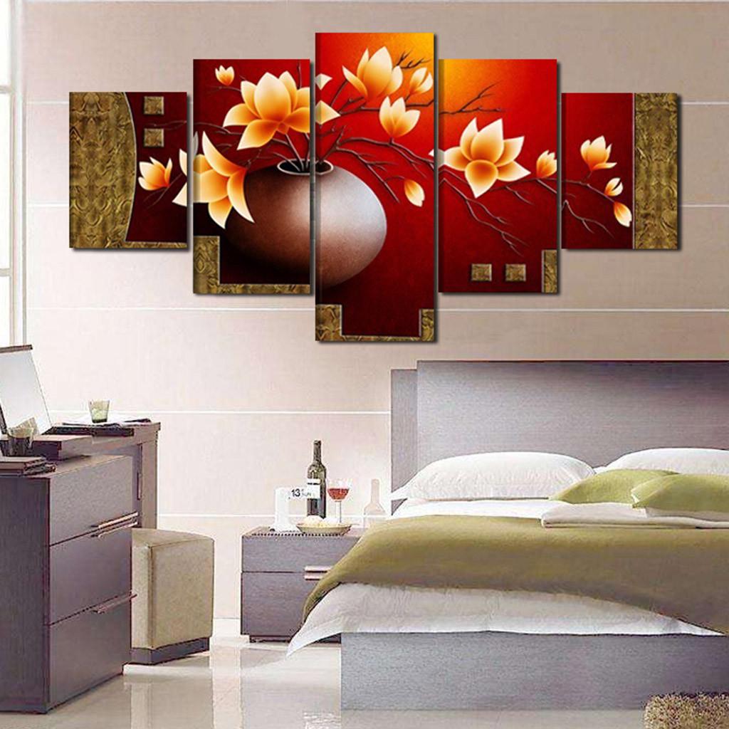5 Piece Picture Flower Vase Canvas Art Print Oil Painting Living Room Paintings