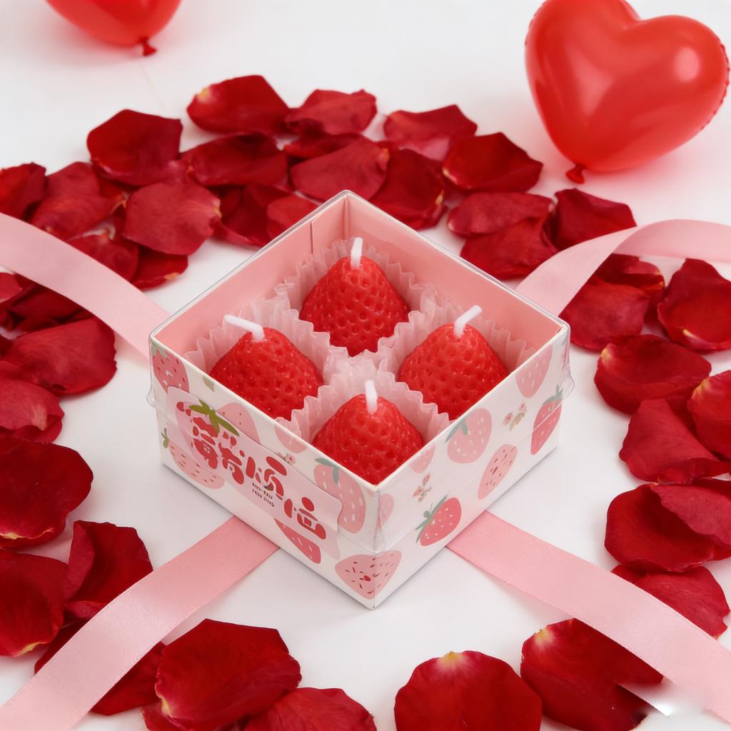1set-Valentine's Day Strawberry Candles Soy Wax Aromatherapy Candles Scented Candles Cake Party Home Decoration Birthday Gift