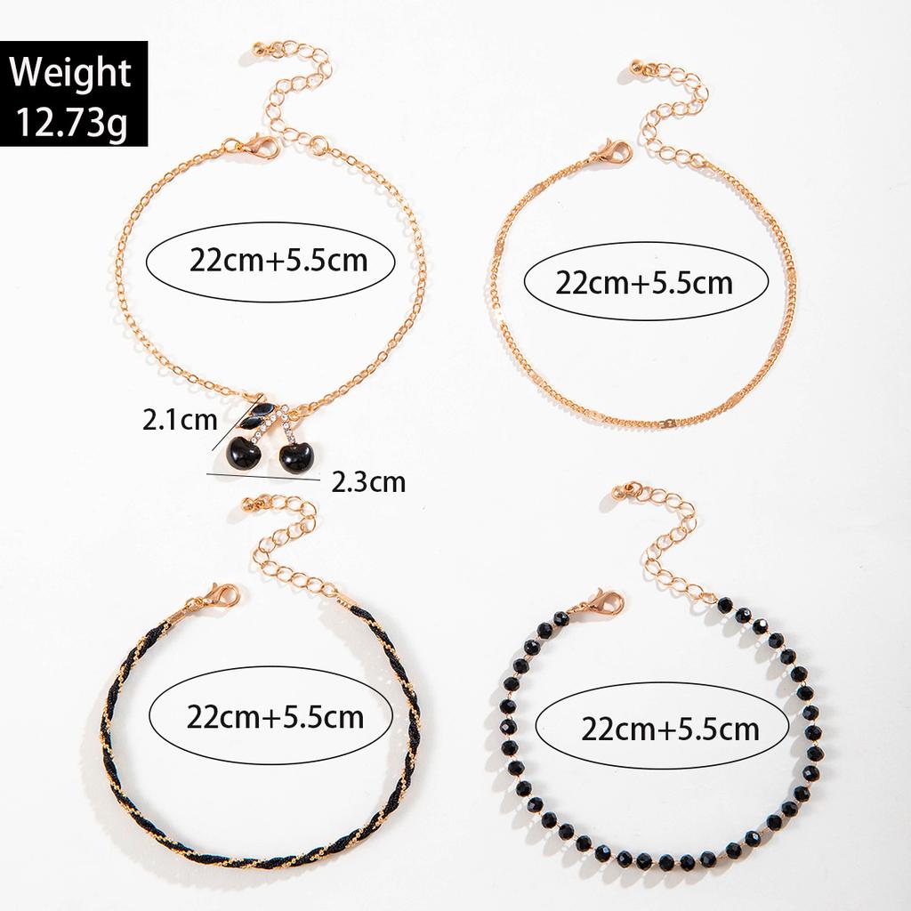 Red Rice Bead Beaded Multi-layer Foot Decoration with Diamond Cherry Cherry Anklet Three-piece Set