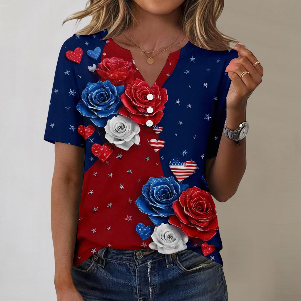 Women's Fashionable Casual Independence Day Print Blouse