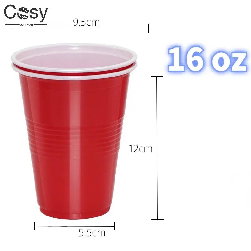 50pcs 16oz Plastic Party Cups For Beer Pong, Disposable Water Cups Recyclable Red Cups with Fill Lines For Drinks,bbq,picnic