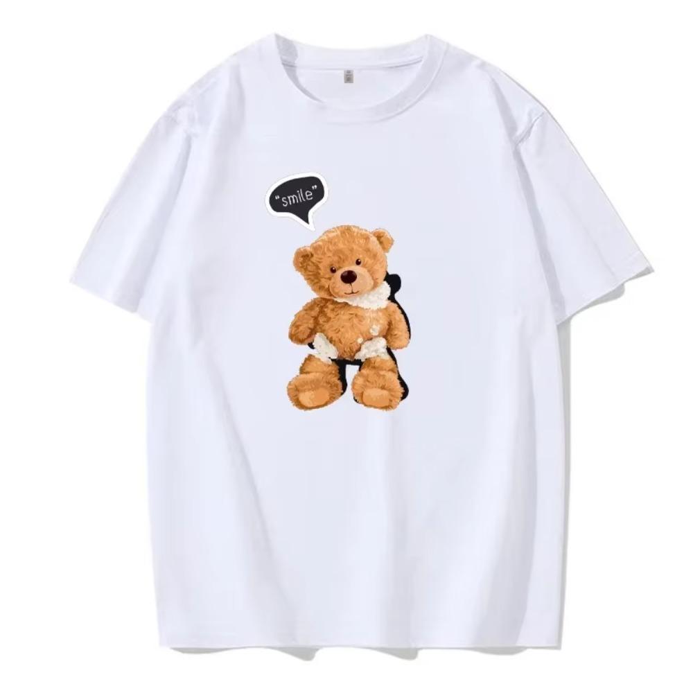 Men's/Women's Summer Short Sleeved T-shirt Cute Smiling Bear Print Fashion Casual Trendy T-shirt Breathable Round Neck T-shirt