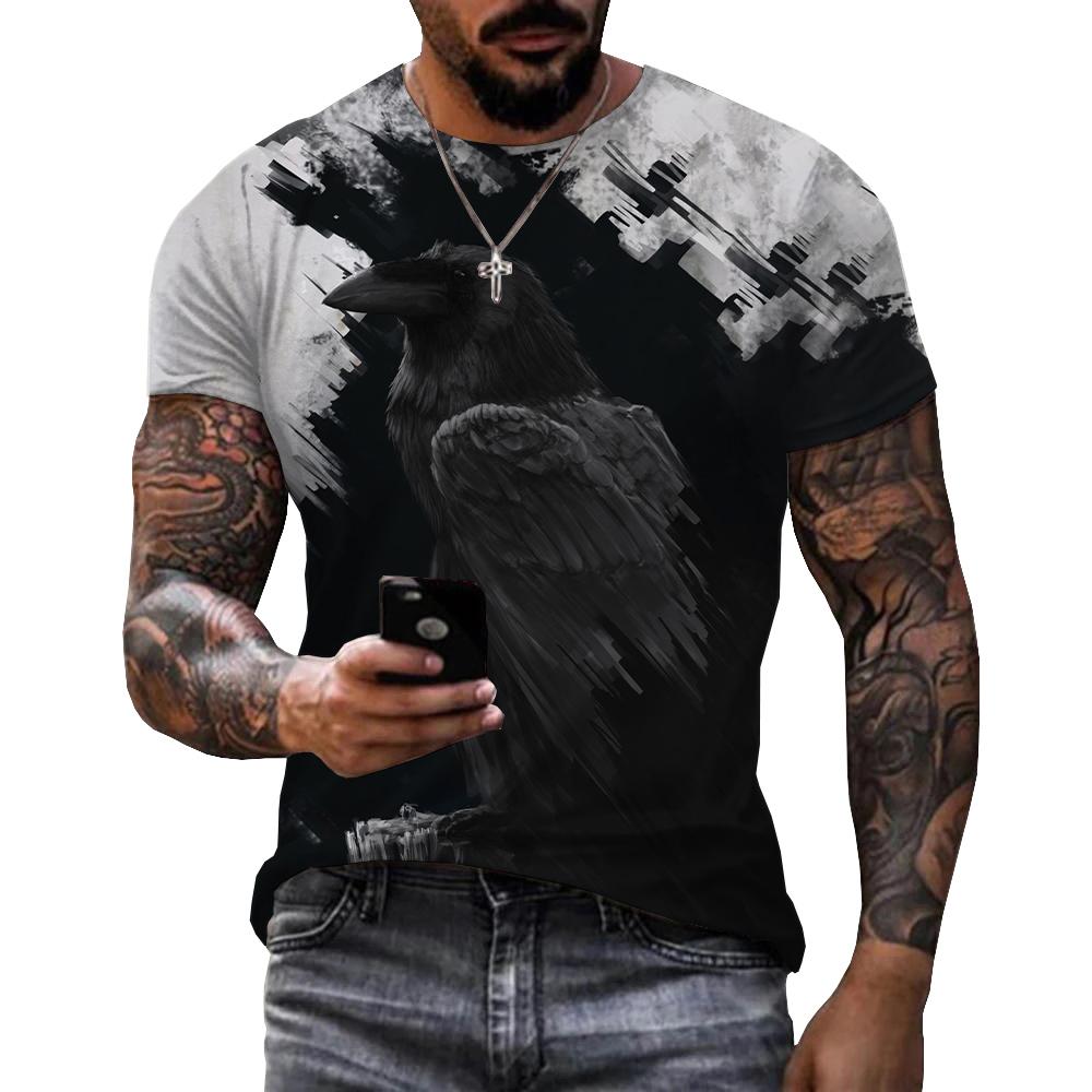 Sommer Retro Krähen Grafik T-Shirts Für Herren Mode Lässig Hip Hop Böhmisch Persönlichkeit Bedruckt Rundhals Streetwear T-Shirts Tops