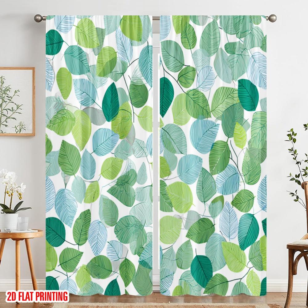 2pcs,2D Plane Printing Curtains Digital Printed Green Leafy Vines Versatile Durable Polyester (without Rod) Room Decor for