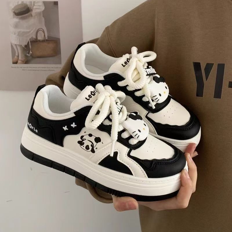 2025 autumn explosion panda black and white cute little white shoes children versatile cute casual student cartoon sneakers