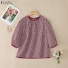 ZANZEA Women Casual Round Neck 3/4 Sleeve Grid Print Loose Blouse