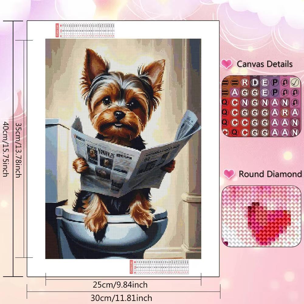 Dog Diamond Painting Cat Toilet Cartoon Diamond Mosaic Full Round Drill Embroidery Animal Decoration Living Room
