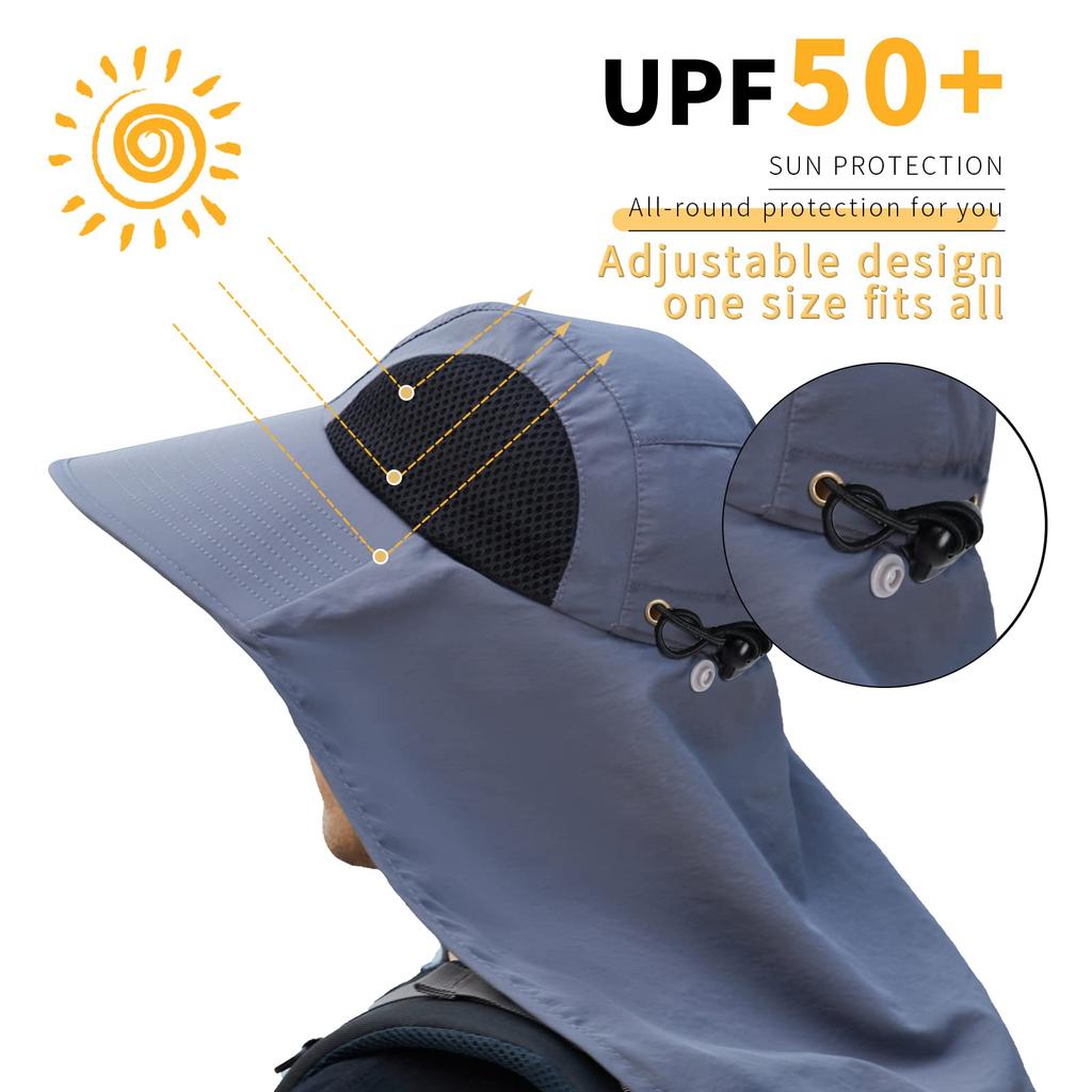 Lightweight UV Hat Men's or Women's Summer Outdoor Sunshade Cap Large Brim Sun Hat Face Shield Neck Protection Fishing Sunscreen